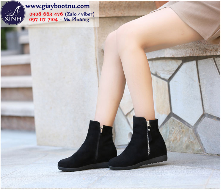 Giày boot nữ độn đế ôm chân trẻ trung màu đen GBN15101
