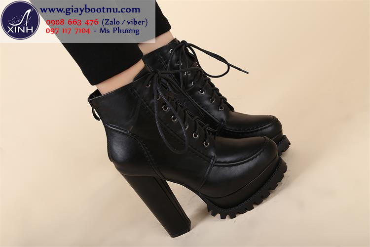 Giày boot nữ đế vuông cột dây sành điệu cao GBN15601