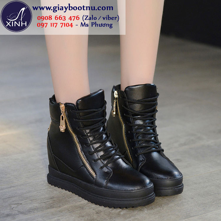 Giày boot nữ đế trệt độn đế màu đen trẻ trung GBN2002