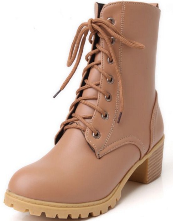 Giày boot nữ cổ cao đế trệt màu nâu sữa GBN5101