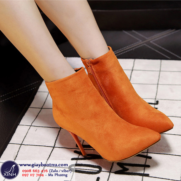 Giày boot nữ da lộn màu cam trẻ trung GBN5801