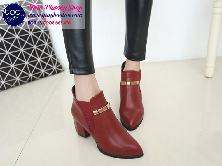 Giày boot nữ cố ngắn màu đỏ GBN6101