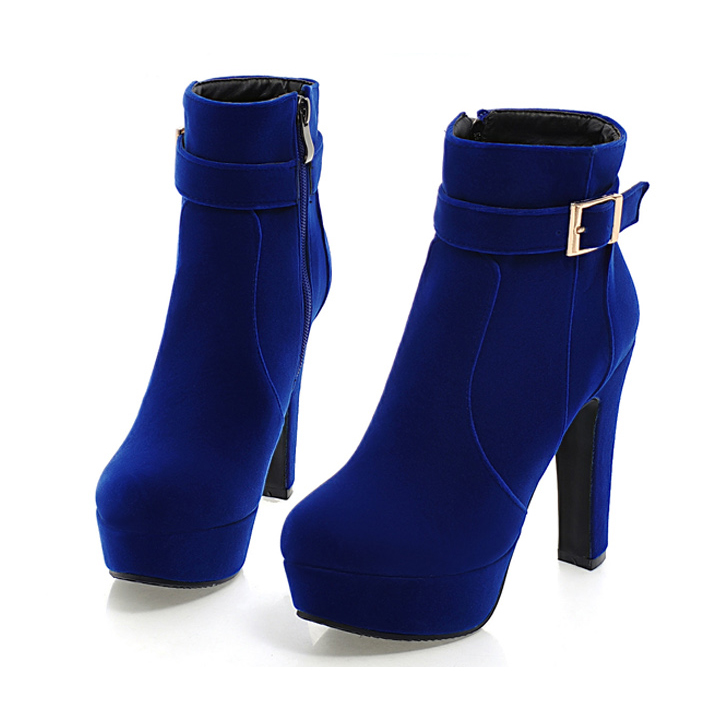 Giày boot nữ nhung màu xanh coban sang trọng GBN8301