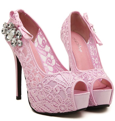 Giày cao gót ren cực nữ tính màu hồng GCG1901