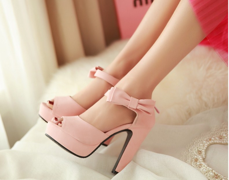 Giày cao gót nữ đính nơ màu hồng xinh xắn GCG3301