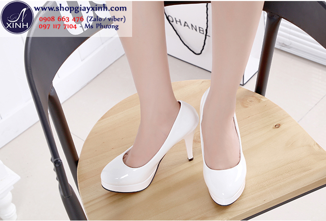 Giày cao gót màu trắng đơn giản 10cm duyên dáng GCG5001