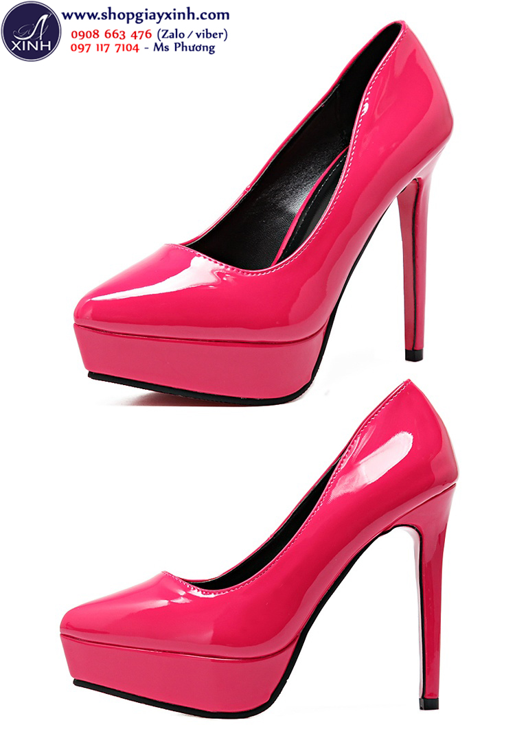 Giày cao gót màu hồng tươi tắn mũi nhọn 12cm GCG8503