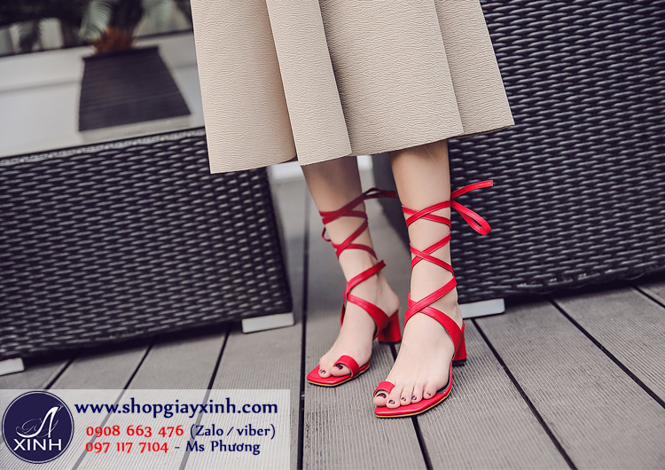 Giày cao gót thắt dây đỏ quyến rũ và duyên dáng GCG8903