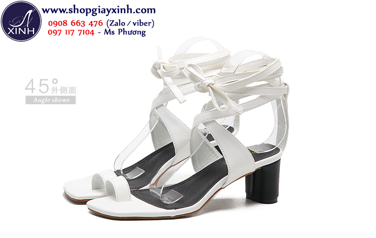 Giày cao gót thắt dây màu trắng điệu đà nữ tính GCG8902