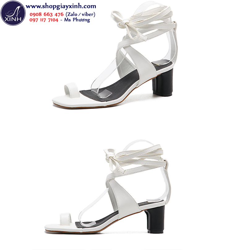 Giày cao gót thắt dây màu trắng điệu đà nữ tính GCG8902
