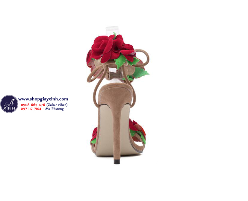 Giày cao gót cột dây đính hoa hồng xinh xắn GCG94
