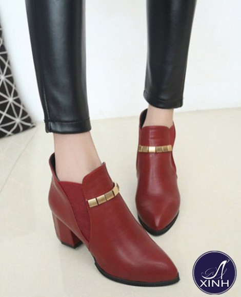 Giày boot nữ cố ngắn màu đỏ thời trang GBN6101