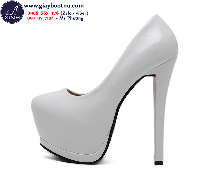 Giày cao gót đơn giản màu trắng cao 15cm GCG0202