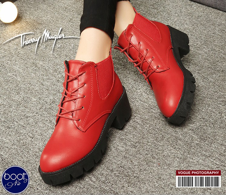 Giày boot nữ đế thô cá tính màu nâu đỏ GBN4601