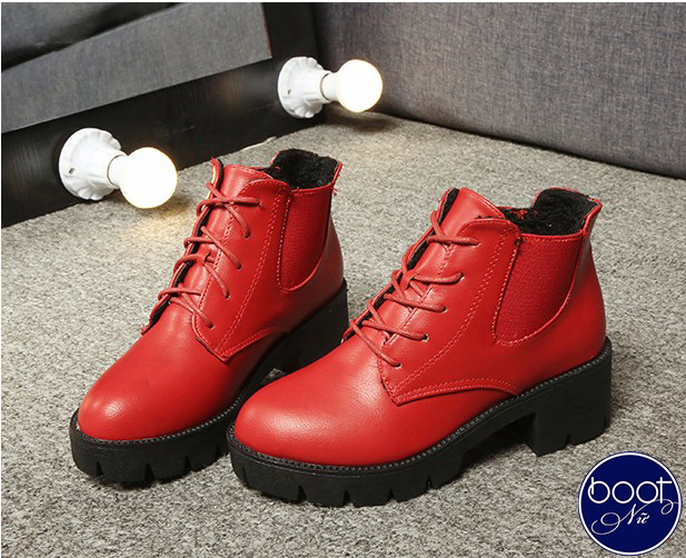 Giày boot nữ đế thô cá tính màu nâu đỏ GBN4601
