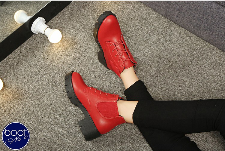 Giày boot nữ đế thô cá tính màu nâu đỏ GBN4601