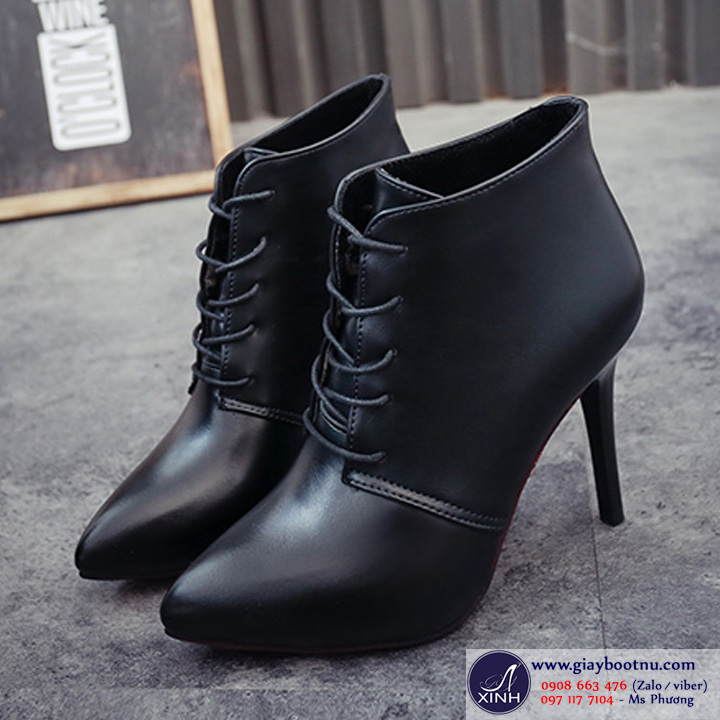 Giày boot nữ cổ ngắn màu đen hiện đại GBN93
