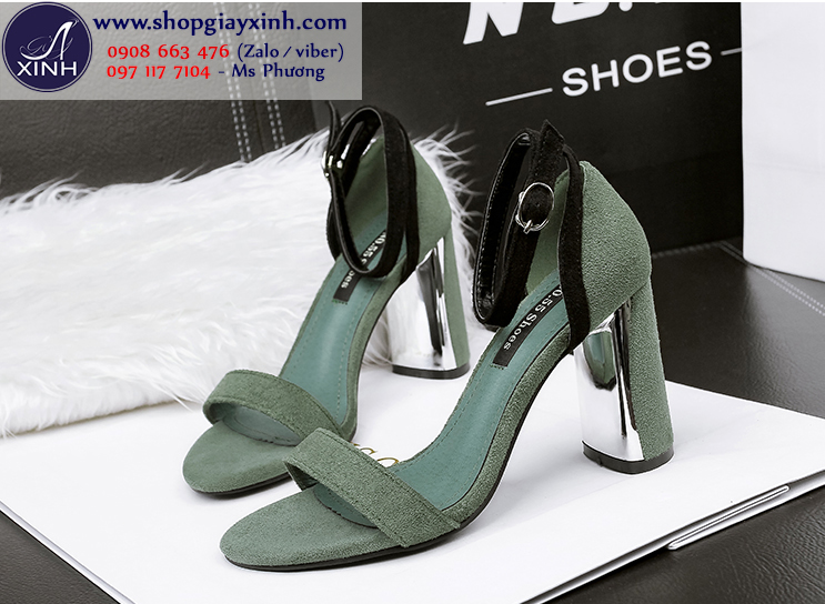 Giày cao gót màu xanh rêu hiện đại sành điệu GCG10001