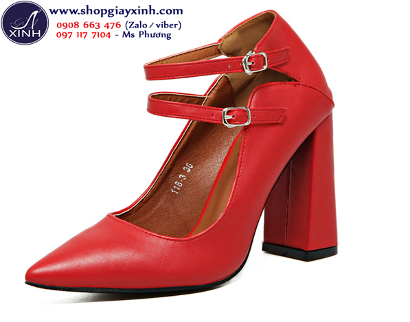 Giày cao gót đế vuông quai ngang màu đỏ GCG6602