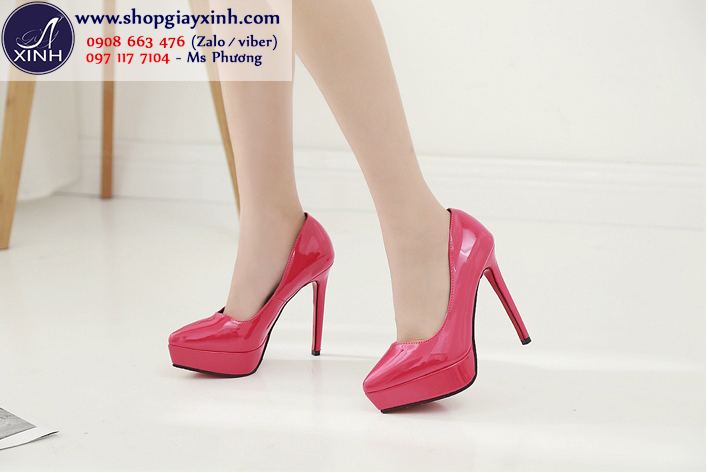 Giày cao gót màu hồng tươi tắn mũi nhọn 12cm GCG8503