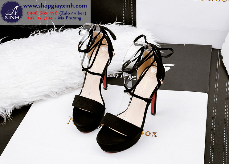 Giày cao gót quấn dây hiện đại màu đen GCG9901