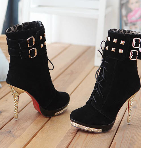 Giày boot nữ đẹp cao gót đính pha lê Giày boot nữ đẹp cao gót đính pha lê