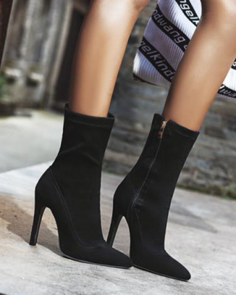 Boot lửng da lộn cao 11cm màu đen ĐƠN GIẢN GBN6001