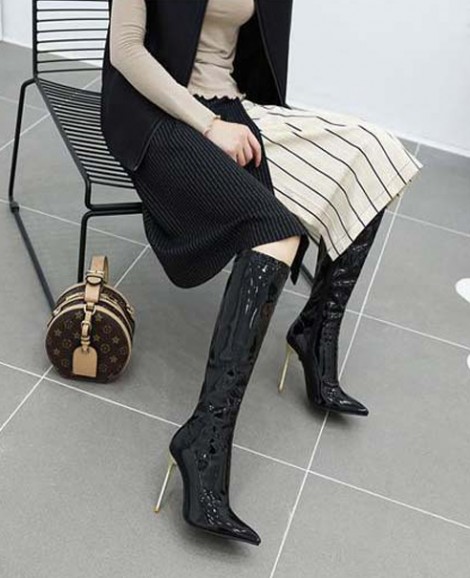 Boot ống cao dưới gối da bóng gót nhọn SANG CHẢNH GCC2701