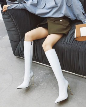 Boot ống cao dưới gối da bóng màu trắng SANG CHẢNH GCC2702