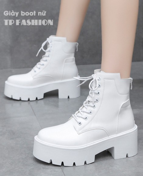 Combat boot nữ cổ ngắn thắt dây MÀU TRẮNG đế dầy 7cm TRẺ TRUNG- HIỆN ĐẠI GBN30B