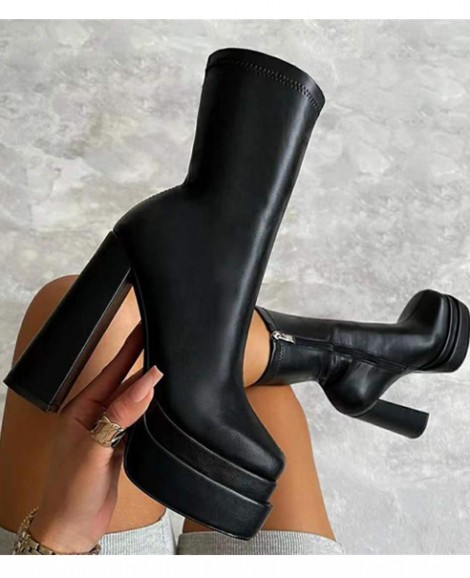 Giày boot nữ cao gót 14cm cổ lửng đế kép phong cách Âu Mỹ GBN120A