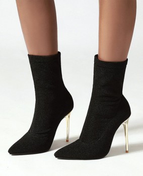 Giày boot nữ cổ lửng cao gót 10cm chất vải dệt kim SANG CHẢNH GBN124A