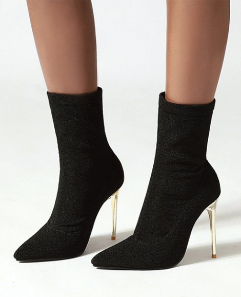 Giày boot nữ cổ lửng cao gót 10cm chất vải dệt kim SANG CHẢNH GBN124A