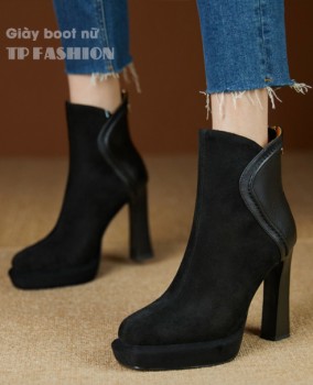 Giày boot nữ cổ ngắn cao gót 10.5cm chất da lộn ÊM CHÂN TÔN DÁNG GBN26A