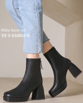 Giày boot nữ cổ ngắn MẪU MỚI - ĐƠN GIẢN đế cong cao 8cm MŨI VUÔNG THỜI THƯỢNG GBN28A