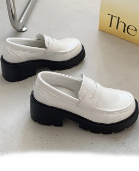 Giày loafer/ lolita nữ màu trắng da bóng phong cách Hàn Quốc GBN119B