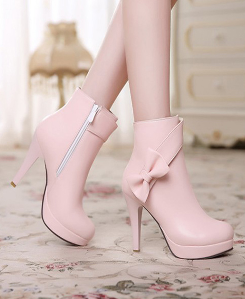 Giày boot nữ đính nơ cực dễ thương màu hồng GBN4401